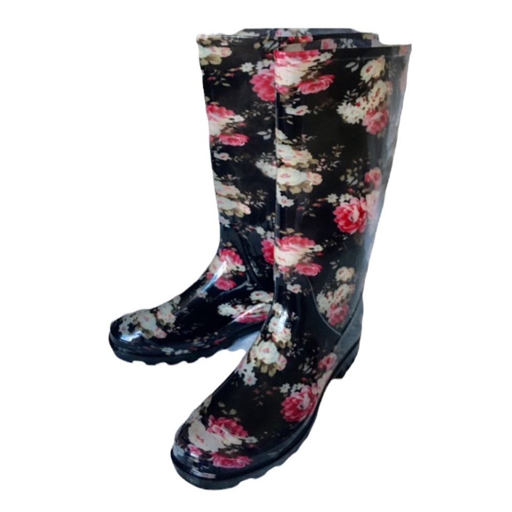 NWT 385 Fifth Ave Floral Rain Boots. Size 9